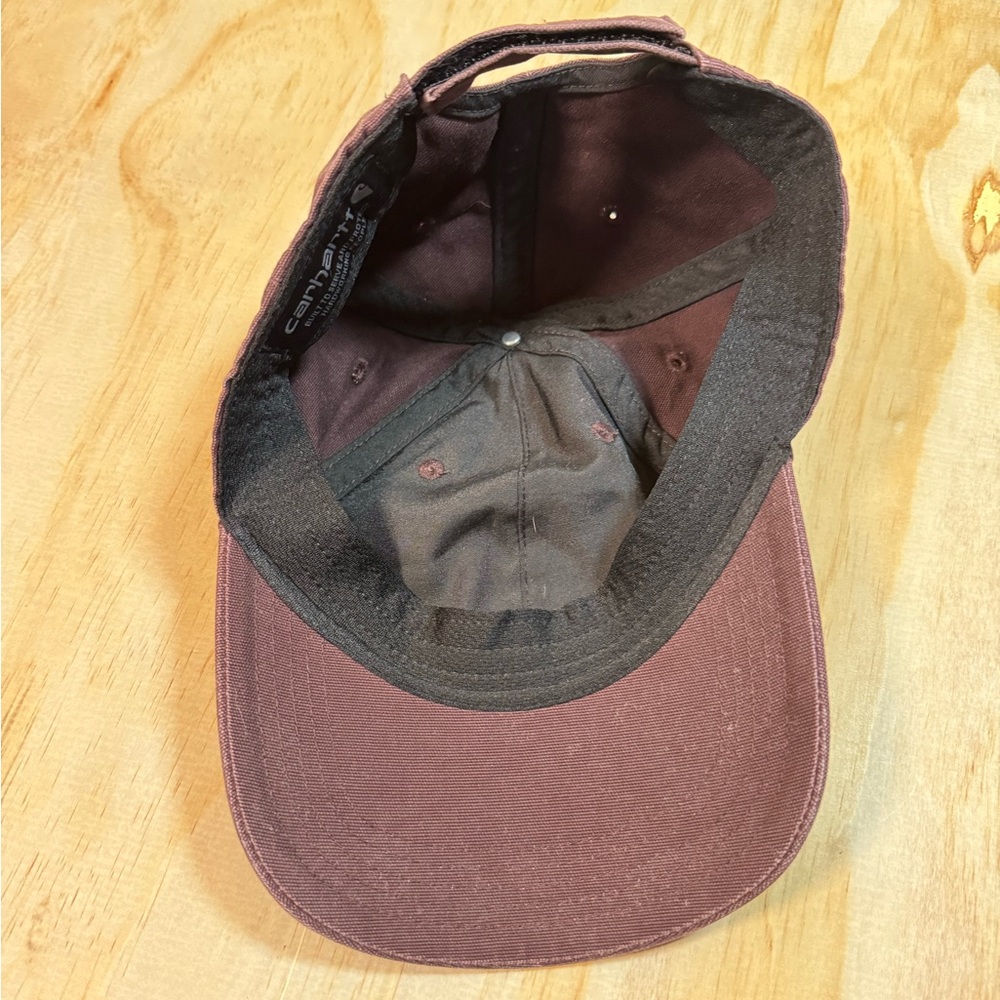 Carhartt Maroon Burgundy Canvas Cap with Leather Logo Patch Adjustable - Picture 3 of 5